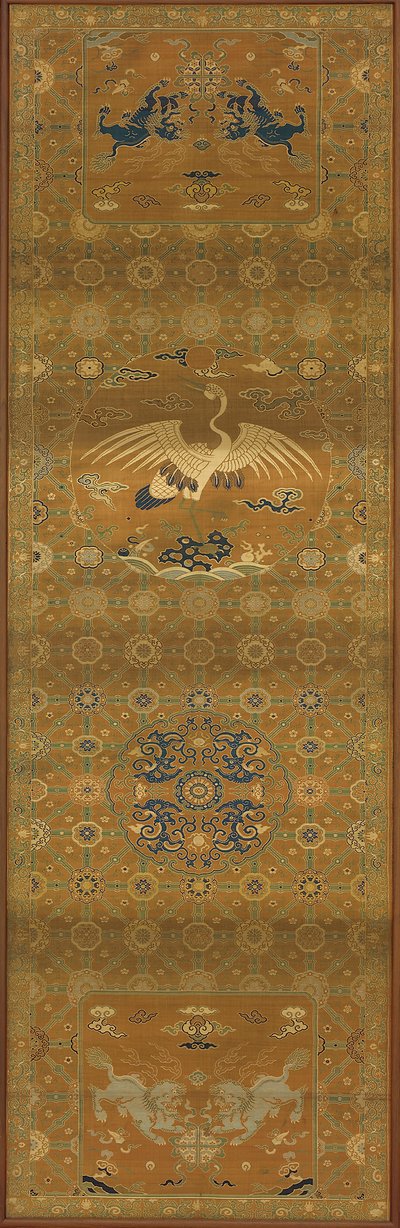 Brokade, silke. Avlangt panel, stoltrekk, Qing-dynastiet, 1700-tallet. av Unbekannt