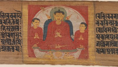 Buddha mit erhobenen Händen in Dharmacakra Mudra, ca. 1090 von Unbekannt