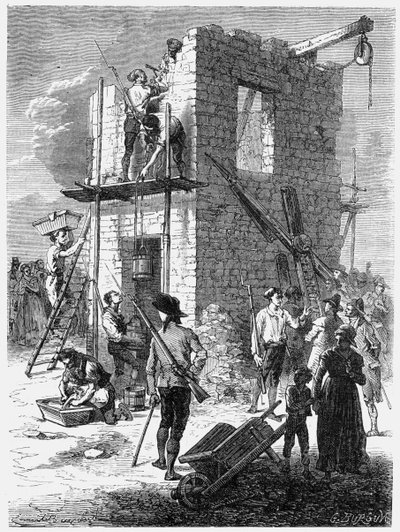 Bygge en Chappe-telegrafstasjon, c1793, c1870 av Unbekannt