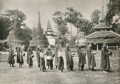 Burmesiske Phoongyies samler almisser, 1900. av Unbekannt