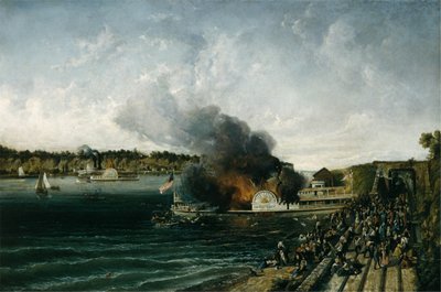 Brenning av sidehjuleren Henry Clay, ca. 1854-60. av Unbekannt