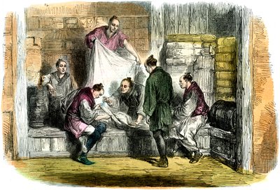 Kjøpe kamletter i en butikk, Yokohama, Japan, 1865 av Unbekannt