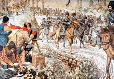 Kameramann fra å filme russiske tropper i Manchuria for en tidlig nyhetsfilm, Russisk-japansk krig, 1904 av Unbekannt