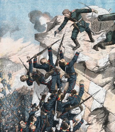 Kaptein Lebedief forsvarer heroisk bastionen ved Port Arthur, russisk-japanske krigen, 1904-5 av Unbekannt