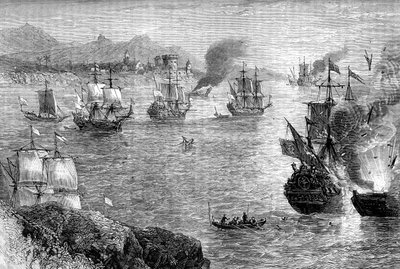 Kaptein Morgans nederlag av den spanske flåten, 1660-tallet c1880 av Unbekannt