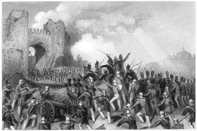 Fangst av Cashmere Gate, angrep av Delhi, 1857, c1860 av Unbekannt