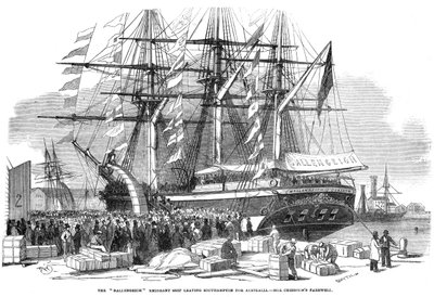 Caroline Chisholm henvendte seg til en folkemengde fra emigrantskipet Ballengeich, 1852 av Unbekannt