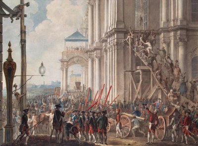 Katarina II på balkongen til vinterpalasset, møtt av vaktene på palassrevolusjonens dag 28. juni 1762, sent på 1700-tallet. av Unbekannt