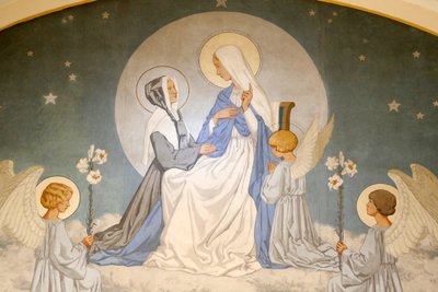 Catherine Laboure og Jomfru Maria. Fresco. Kapellet til Vår Frue av den mirakuløse medalje. Paris DR av Unbekannt