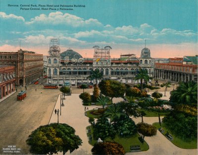 Central Park, Plaza Hotel og Politeama-bygningen, Havana, Cuba, c1920 av Unbekannt