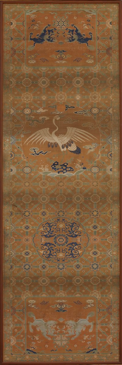Stoltrekk med en kran, løver, drager, lykkebringende symboler..., Qing-dynastiet, 1700-tallet. av Unbekannt