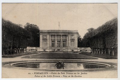 Chateau de Versailles: utvendig utsikt over palasset til Peer Trianon på hagene - Postkort sent på 1800- og 1900-tallet av Unbekannt
