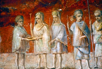 Barn i religiøs prosesjon, romersk veggmaleri fra Ostia, c2nd-3rd century av Unbekannt
