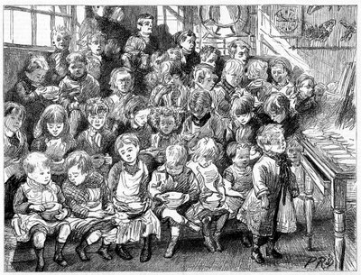 Barn som venter på suppe ved middagstid, London Board School, Denmark Terrace, Islington, 1889 av Unbekannt