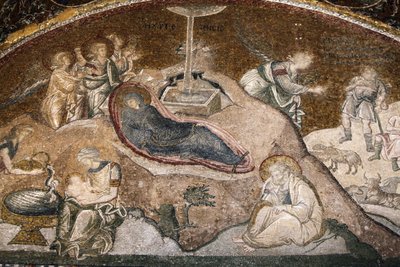 Chora kirkemuseum: Jesu fødsel mosaikk (Maria hviler etter fødselen, Josef sitter) Istanbul Turquie av Unbekannt