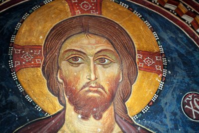 Kristus og den siste dommen Detalj av den bysantinske fresken fra Narthex-hvelvet til kirken i Asinou Siste domsscene 1300-tallet (1332) UNESCO, verdens kulturarvområde Troodos-regionen, Kypros av Unbekannt