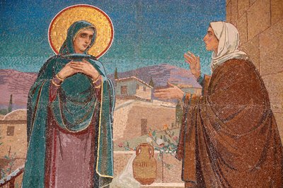 Frelserens kirke for utsølt blod eller Oppstandelseskirken ; The Visitation: Mary besøker sin slektning Elizabeth; Saint-Petersburg Russland av Unbekannt