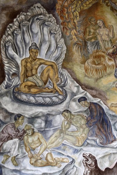 Cite nationale de l'histoire de l'immigration (museum) Kolonimaleri i Salon du Marechal Hubert (Louis-Hubert-Gonzalve) Lyautey (detalj), Paris, Frankrike av Unbekannt
