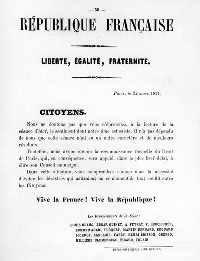 Citoyens, fra franske politiske plakater fra Paris-kommunen, mai 1871 av Unbekannt