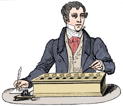 Ekspeditør som bruker en Pascal-tilleggsmaskin, 1835 av Unbekannt
