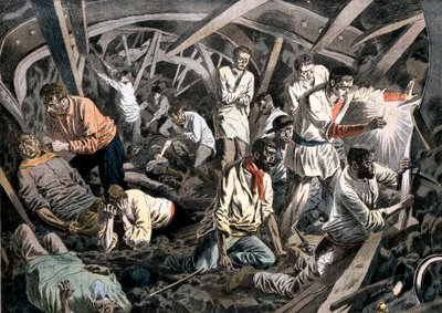 Kullgruvearbeidere fanget under jorden av et takfall, Courrieres Mines, Pas-de-Calais, Frankrike, 1906 av Unbekannt