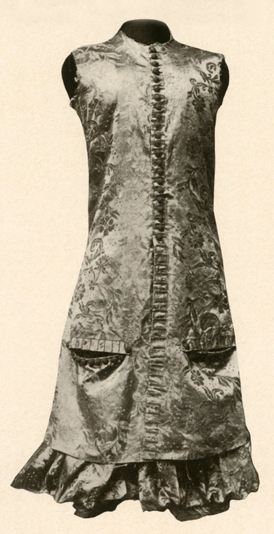 Frakk og helbukse av mørkerød blomstret silke, 1681, 1937. av Unbekannt