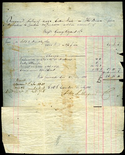 Salgskvittering for kokosnøtt, Barbados til London, 1881 av Unbekannt