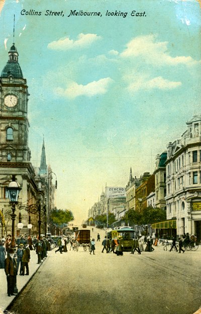 Collins Street, ser østover, Melbourne, Victoria, Australia, ca 1900-tallet av Unbekannt