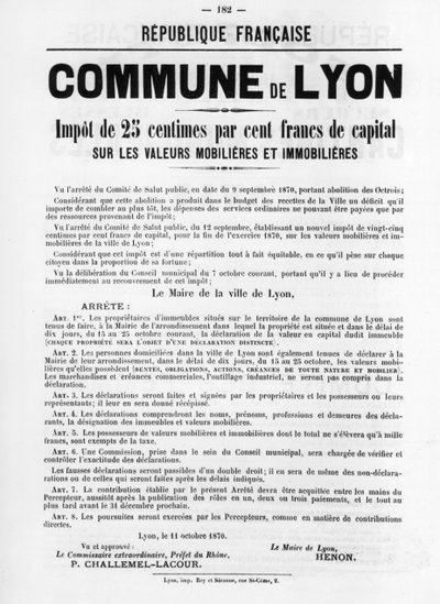 Commune de Lyon, fra franske politiske plakater fra Paris-kommunen, mai 1871 av Unbekannt