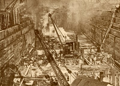 Konstruksjon av en tørrdokke i Swansea, c1930. av Unbekannt