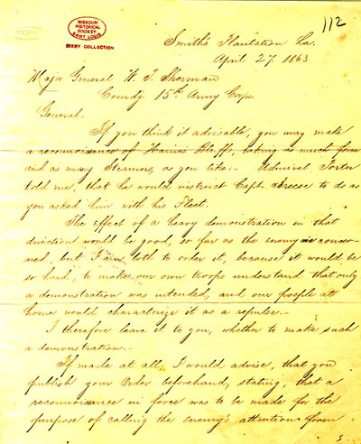 Samtids kopi av brev fra U.S. Grant, Smith