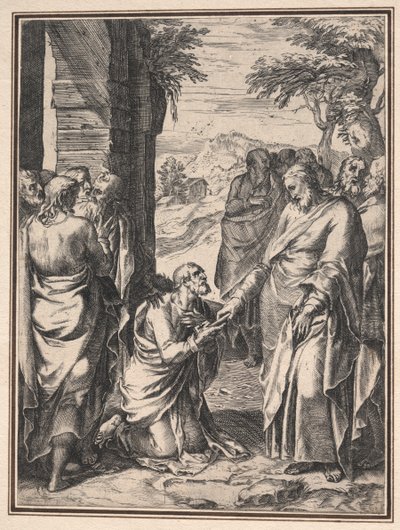 Kopi av Cornelis Cort: Christ Giving the Key of the Church to Saint Peter, ca. 1567. av Unbekannt