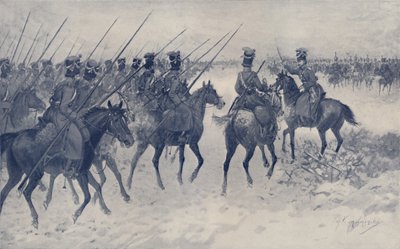 Kosakker som venter på et fransk kavaleriangrep, 1812, 1896. av Unbekannt