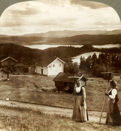 Landsjenter i høytiden - over Bolkesjo og Folsjø til Himingenfjellene, Norge, c1905. av Unbekannt