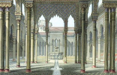 Løvenes domstol, Alhambra-palasset, Granada, Spania, sent på 1800-tallet av Unbekannt