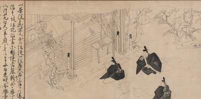 Hoffolk besøker Sugawara no Michizanes likhustempel..., ca. 1300. av Unbekannt