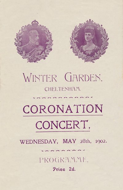 Forside av program for en kroningskonsert i Winter Garden, Cheltenham, 1902. av Unbekannt