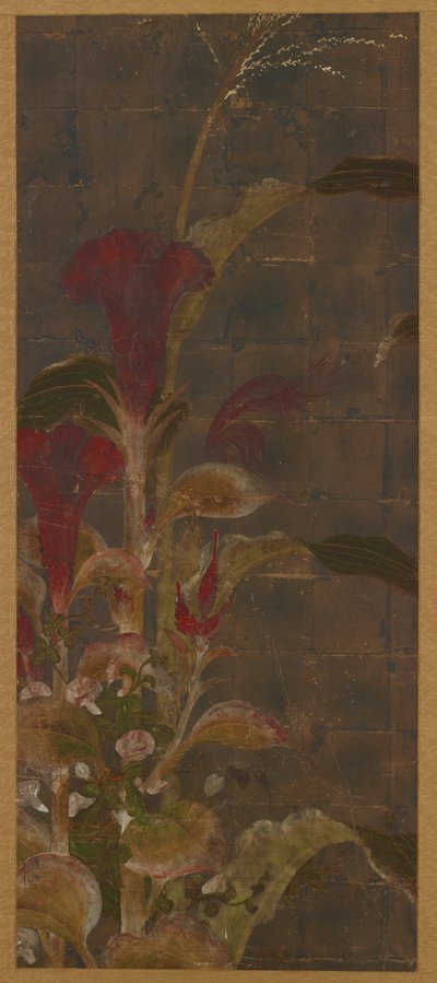Coxcombs, mais og morning glories, Momoyama-perioden, 1568-1615. av Unbekannt