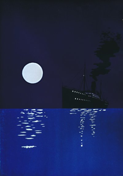 Cruiseskip til sjøs i måneskinn, 1909. av Unbekannt