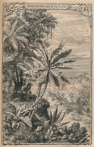 Crusoe oppdager geiter på øya, c1870 av Unbekannt