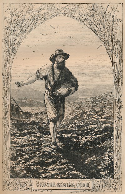 Crusoe sående mais, c1870 av Unbekannt