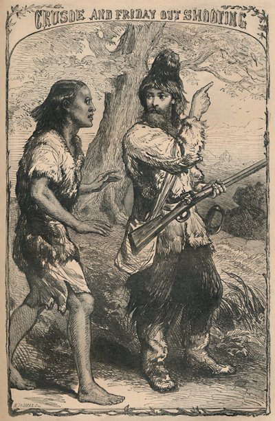 Crusoe og Friday Out Shooting, c1870 av Unbekannt