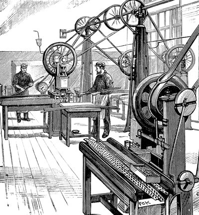 Kutting av myntemner fra metallstrimler, Royal Mint, London, 1897 av Unbekannt