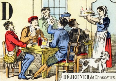 D: Luncheon of hunters - The Hunting Alphabet, ca. 1890 (gravering) av Unbekannt