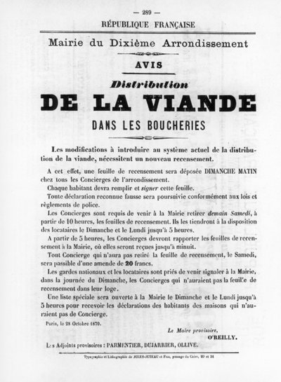 De La Viande, fra franske politiske plakater fra Paris-kommunen, mai 1871 av Unbekannt