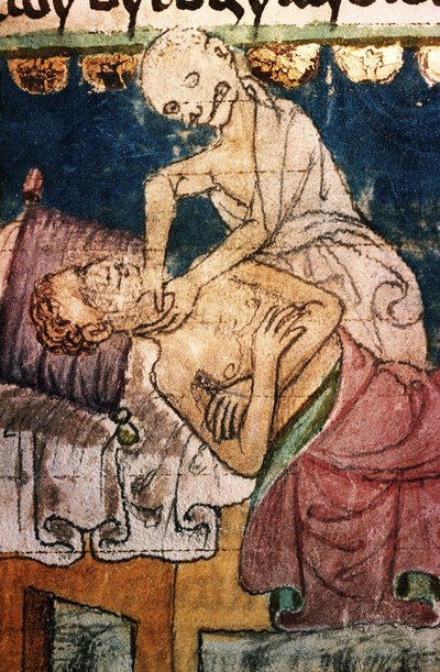 Døden kveler et offer for pesten. Fra Stiny Codex, 1300-tallet av Unbekannt