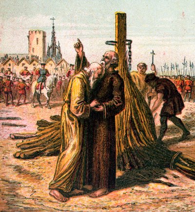 Ridley og Latimers død, 1555, c1850 av Unbekannt