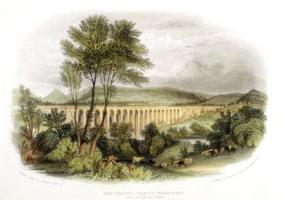 Dee Viaduct, Vale of Llangollen, på Shrewsbury, Wales og Chester Railway c1848 av Unbekannt