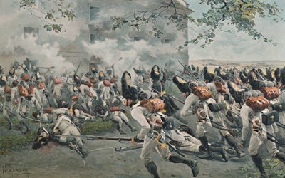Forsvar av kornmagasinet i Essling, 1809, 1896 av Unbekannt