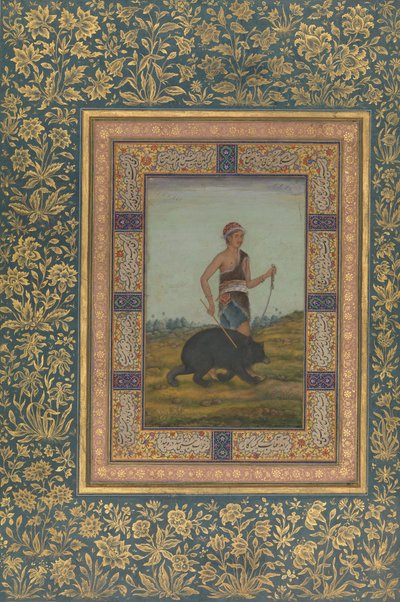 Dervish Leading a Bear, Folio fra Shah Jahan Album, recto: tidlig på 1800-tallet. av Unbekannt